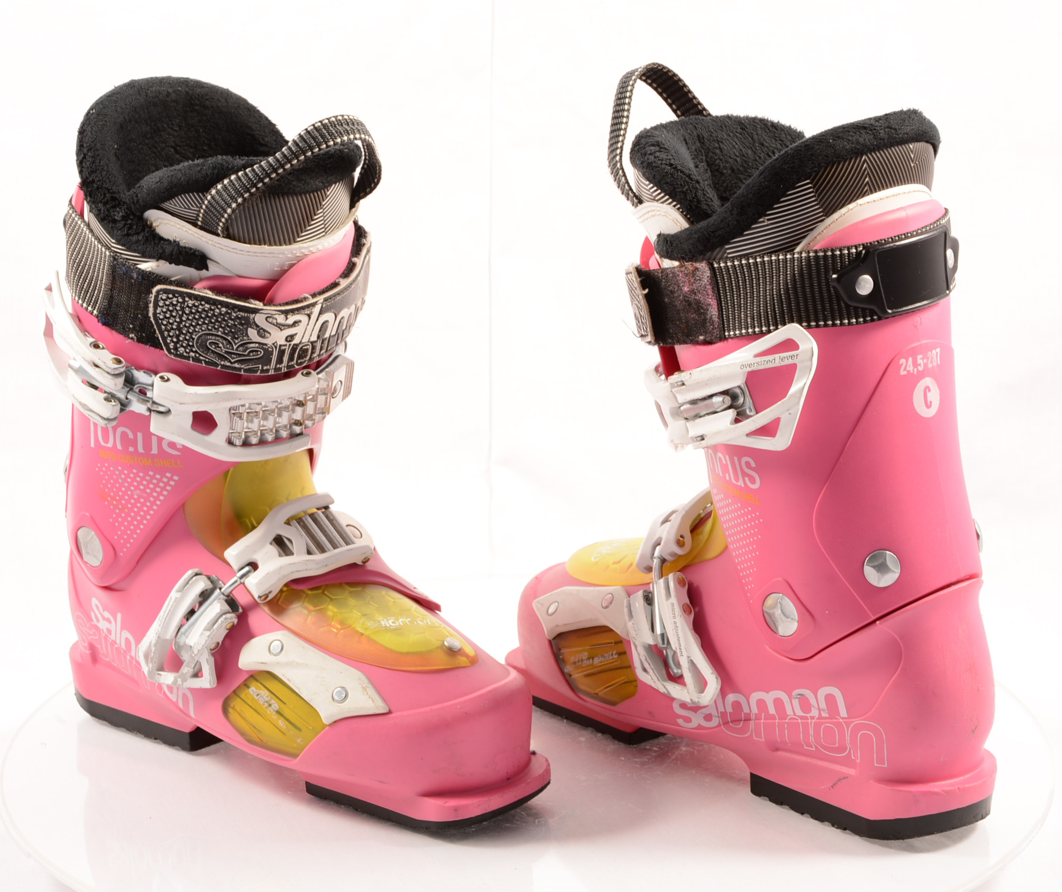 women's ski boots SALOMON FOCUS pink, AUTO CUSTOM SHELL, OVERSIZED LEVER,  micro, macro - Mardosport.com