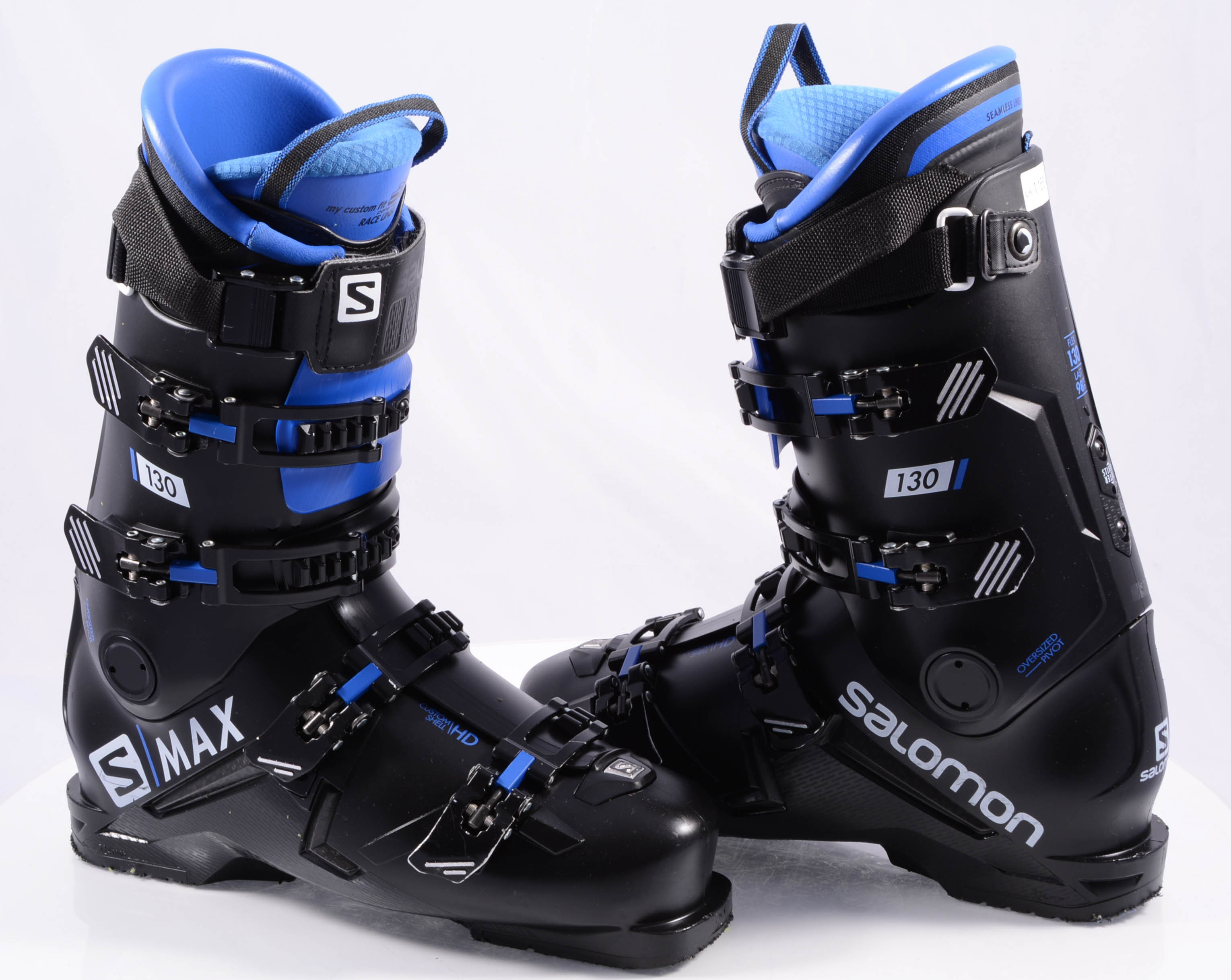 medeleerling leugenaar Abstractie ski boots SALOMON S/MAX 130, custom fit, 3D race liner, oversized pivot,  black/blue - Mardosport.com