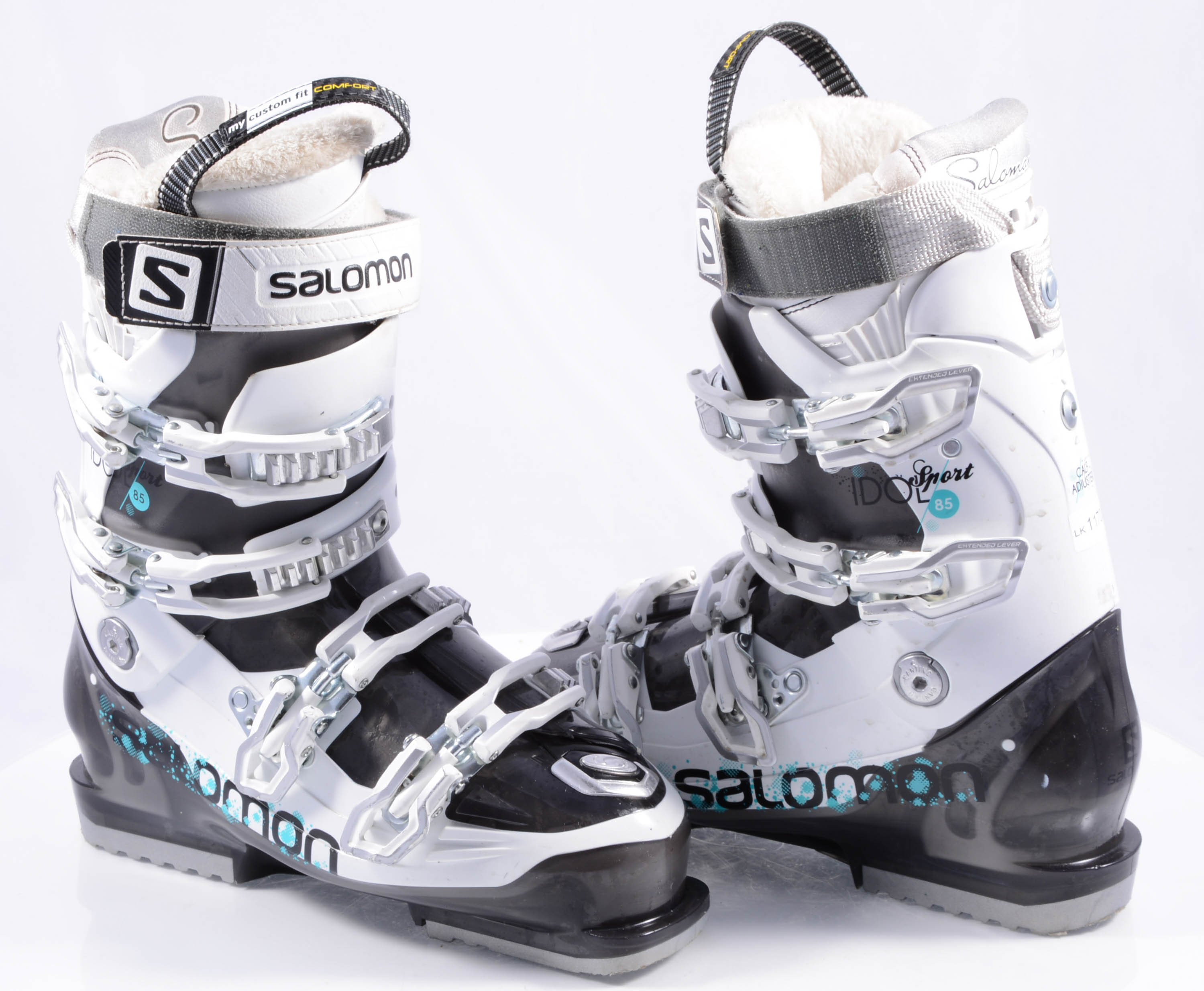 doe alstublieft niet verlegen helemaal dames skischoenen SALOMON IDOL SPORT 85, calf adjuster, my custom fit,  canting, white/black/turquoise - Mardosport.nl