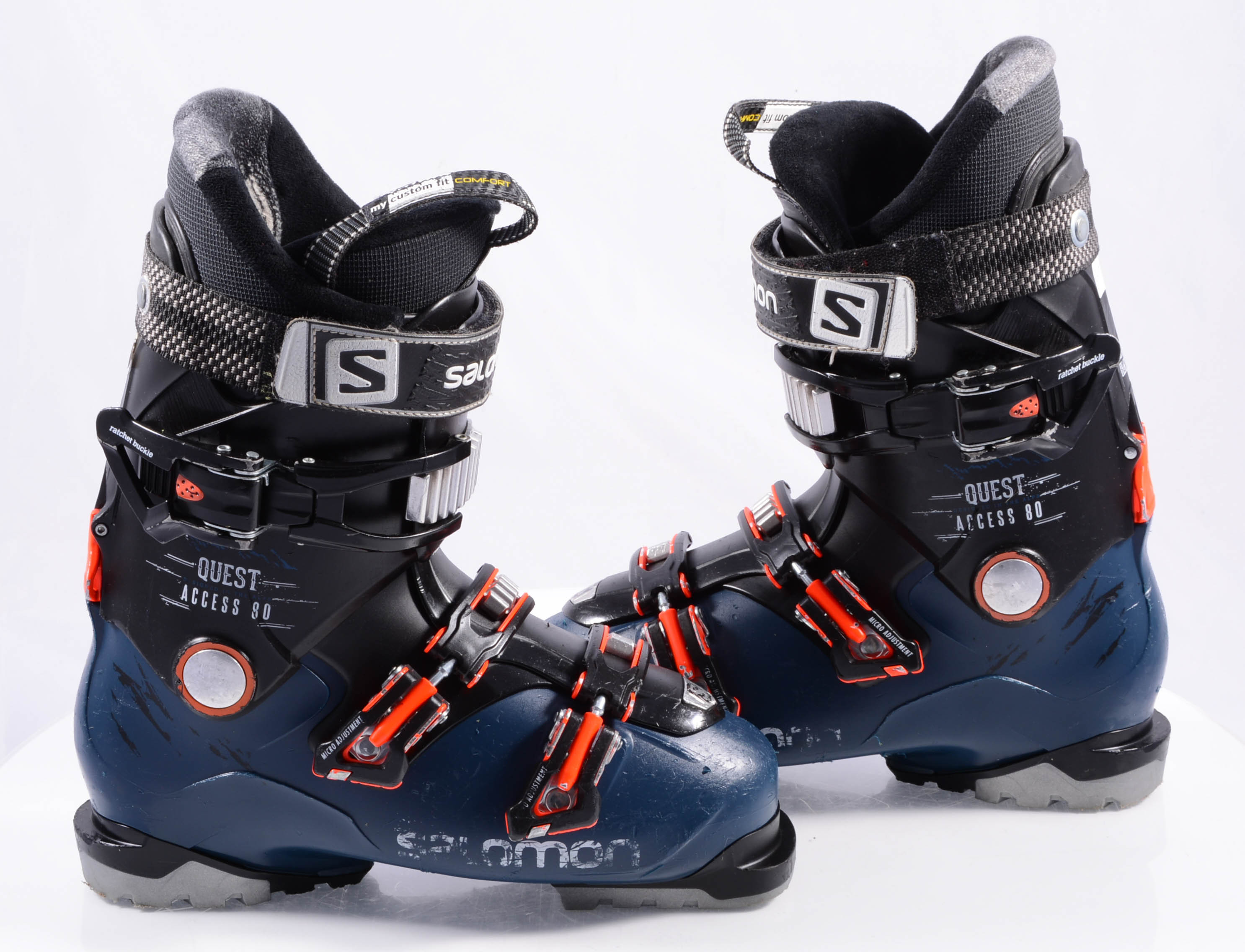 ski boots SALOMON QUEST ACCESS SKI/WALK, ratchet buckle, magnesium backbone, micro, dark blue/orange - Mardosport.com