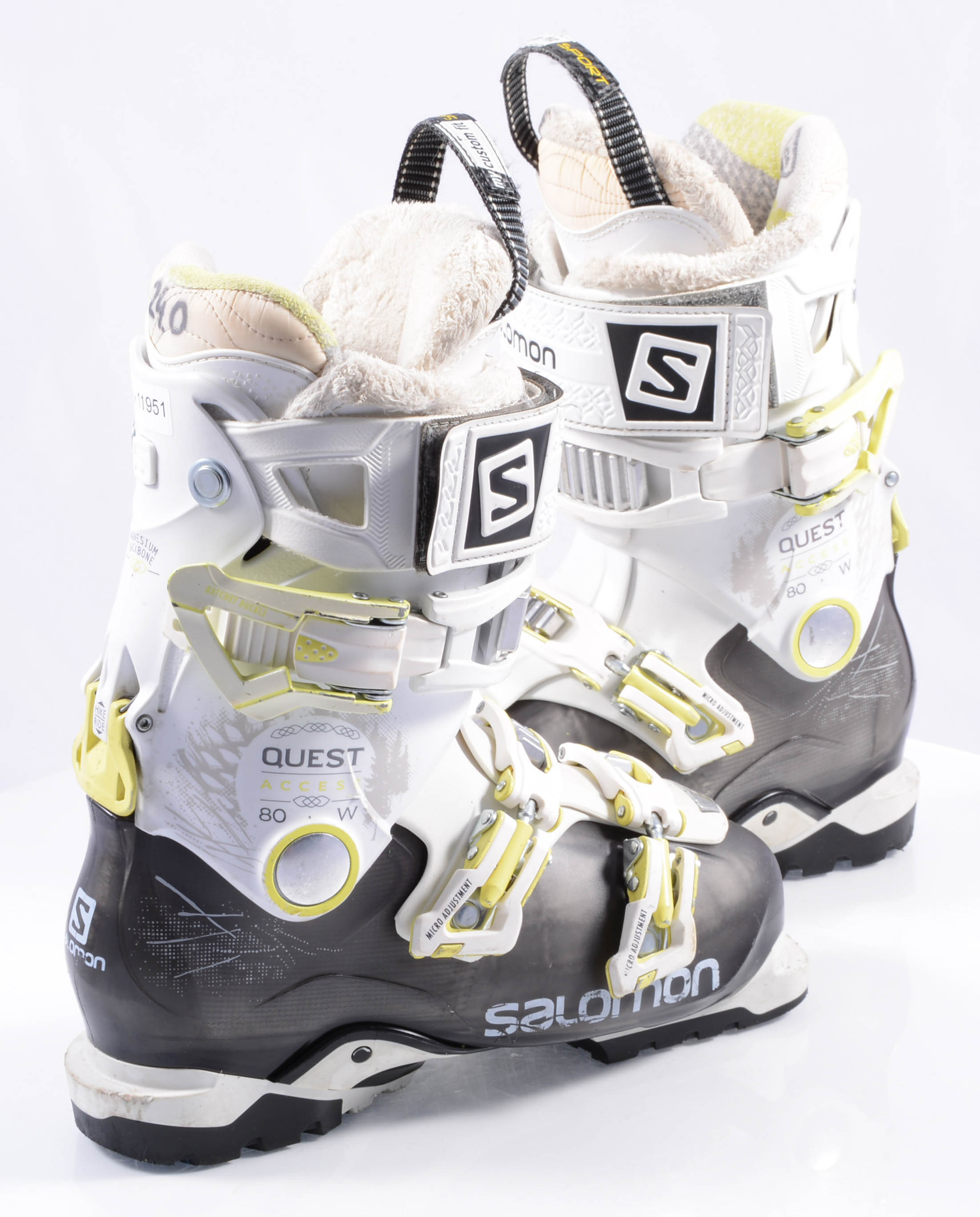 women's ski boots SALOMON ACCESS 80 W, SKI/WALK, magnesium backbone, micro, grey/white/yellow ( TOP condition ) - Mardosport.com