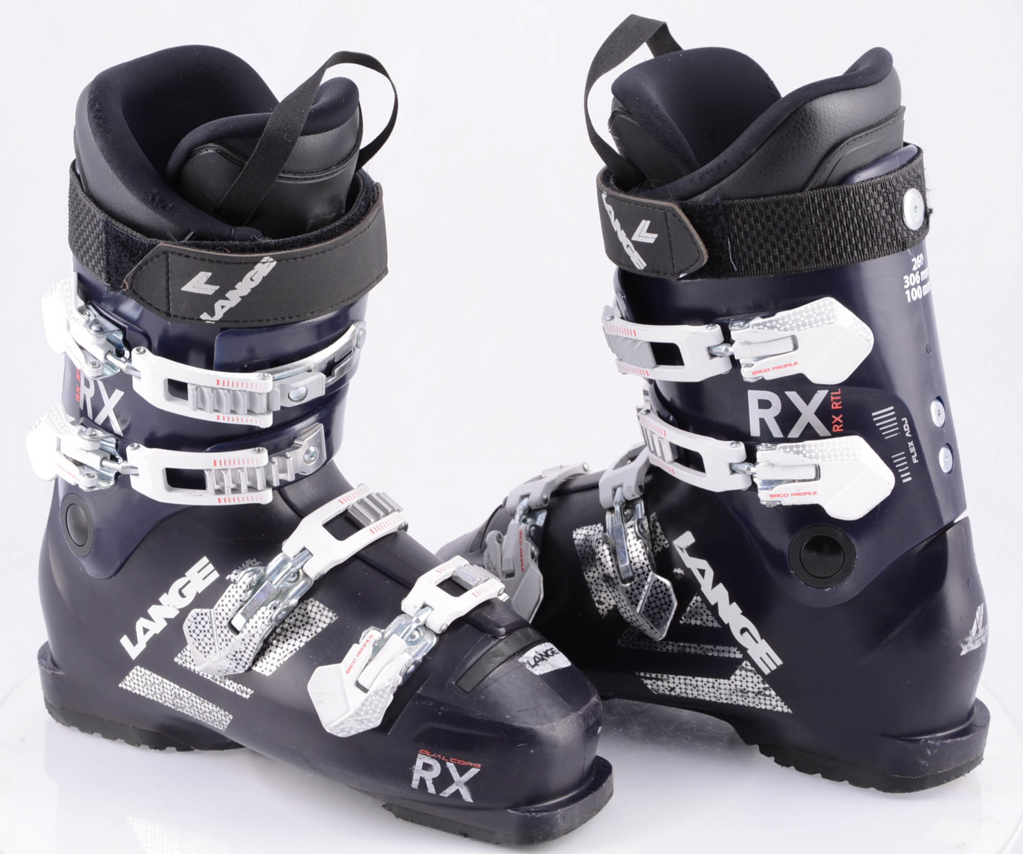 women's ski boots LANGE RX 80 RTL, BLUE/white, micro, macro, FLEX adj, DUAL core ( TOP condition ) - Mardosport.com