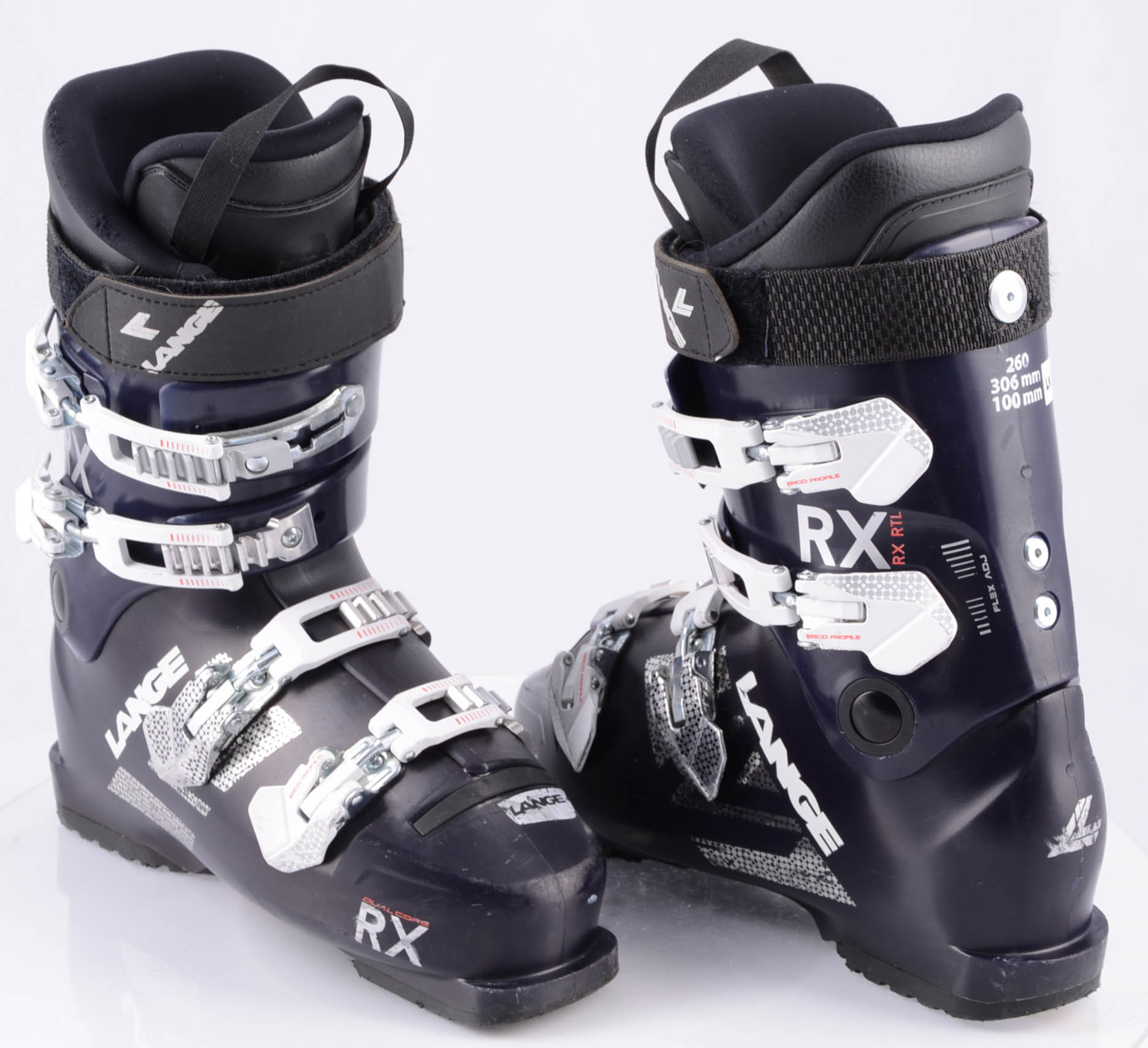 women's ski boots LANGE RX 80 RTL, BLUE/white, micro, macro, FLEX adj, DUAL core ( TOP condition ) - Mardosport.com